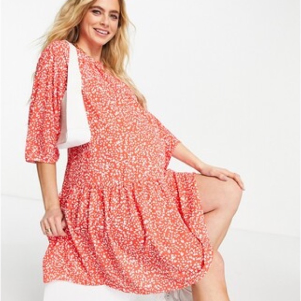 ASOS Blume Maternity Blume Studio Maternity smock mini dress in red print - Picture 1 of 2